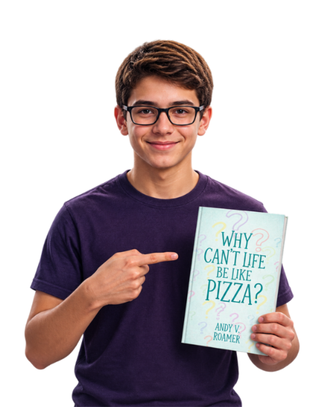 RV holding his book, Why Can't Life Be Like Pizza?
